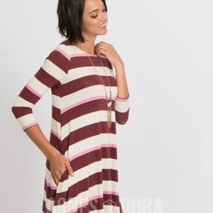 Agnes & Dora Swing Tunic Striped Burgundy & Pink | NWT | XXS | Pockets | Re